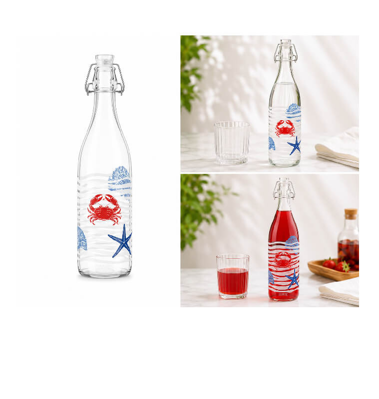 Bouteille en verre 1 L à bouchon mécanique décor coquillage et crabes | Verres & carafes | 2 800 CFA , dakar, Sénégal
