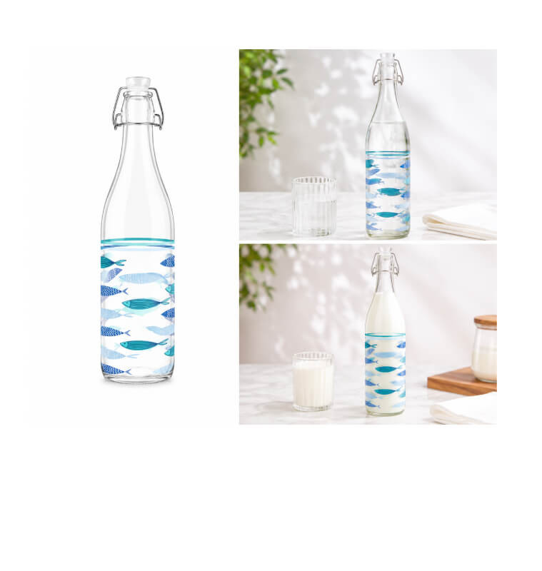 Bouteille en verre 1 L décor poissons Sealife | Verres & carafes | 2 800 CFA , dakar, Sénégal