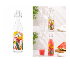Bouteille en verre 1 L à bouchon mécanique décor feuillage tropical | Verres & carafes | 2 800 CFA , dakar, Sénégal