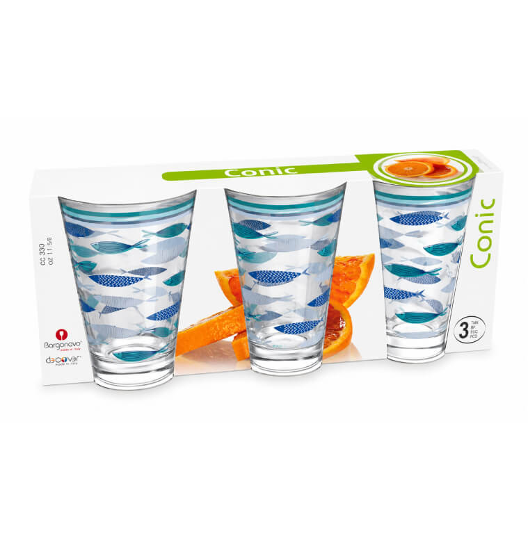 Verre 330 ml décor poissons bleus - Lot de 3 | Verres & carafes | 4 600 CFA , dakar, Sénégal