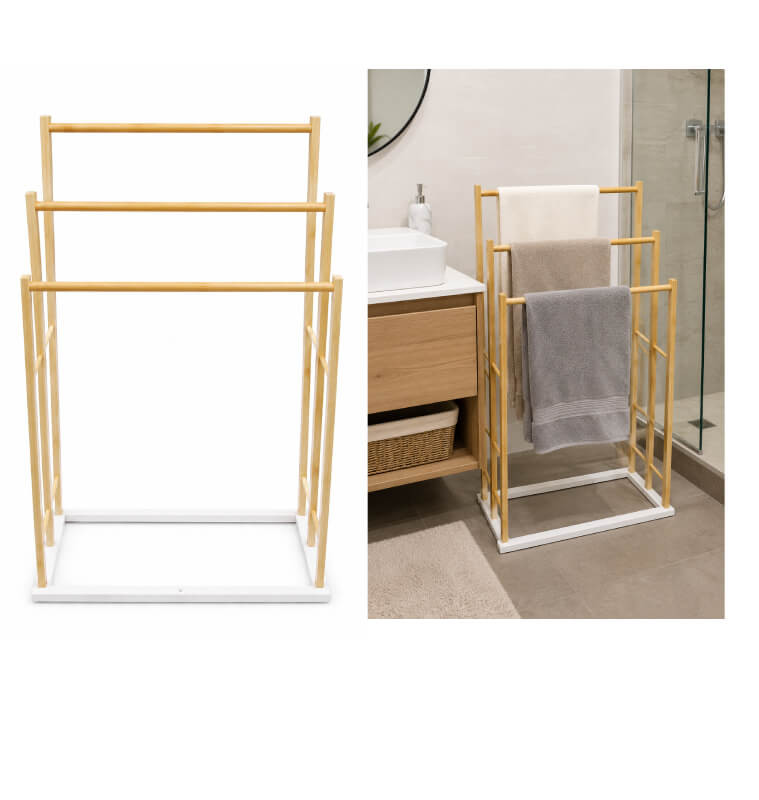 Porte-serviettes bambou/MDF blanc et naturel, 42 x 24 x 80 cm | Meubles & étagères salle de bain | 14 700 CFA , dakar, Sénégal