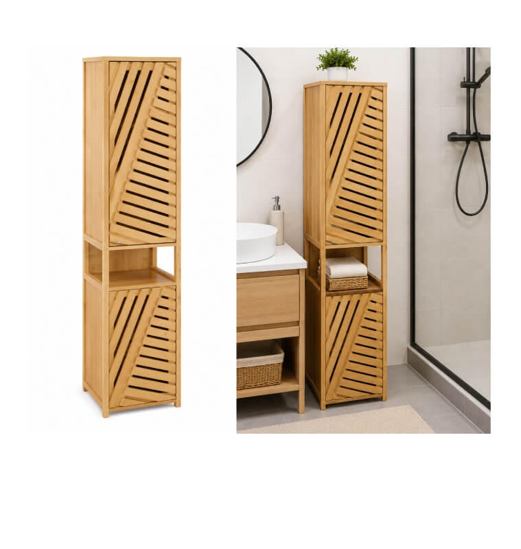 Meuble de salle de bain 2 portes bambou/MDF naturel, 30 x 30 x 170 cm | Meubles & étagères salle de bain | 61 000 CFA , dakar...