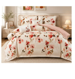 Parure de lit en Tencel naturel rose fleuri, couette 240 x 260 cm, housse de couette, 2 taies et 2 coussins | Linge de lit , ...