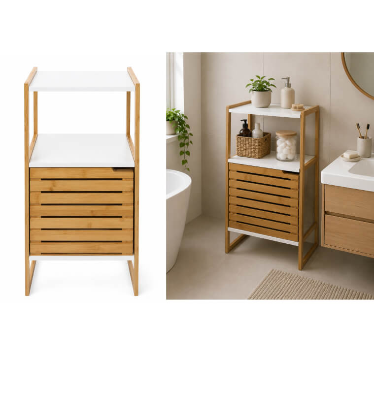 Meuble de salle de bain 1 porte bambou/MDF blanc et naturel, 33 x 33 x 80 cm | Meubles & étagères salle de bain | 27 500 CFA ...