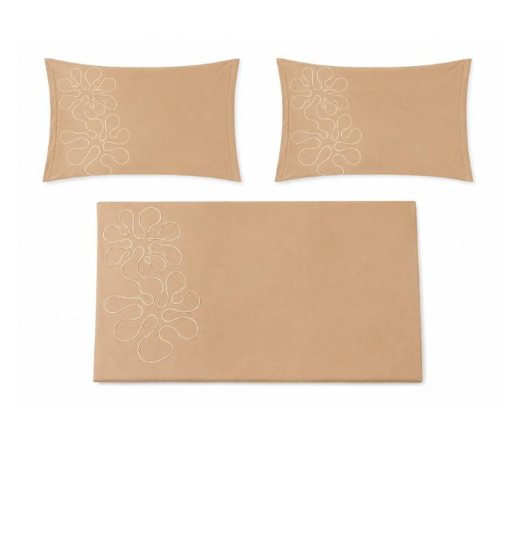 Drap plat 240 x 300 cm + 2 taies en satin de coton beige brodé 300 fils | Linge de lit , Dakar, Sénégal