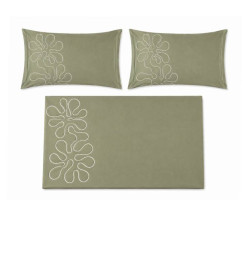 Drap plat 240 x 300 cm + 2 taies en satin de coton vert brodé 300 fils | Linge de lit , Dakar, Sénégal