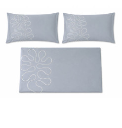 Drap plat 240 x 300 cm + 2 taies en satin de coton bleu brodé 300 fils | Linge de lit , Dakar, Sénégal