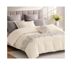 Housse de couette 240 x 260 cm + 2 taies en satin de coton blanc brodé 300 fils | Linge de lit , Dakar, Sénégal