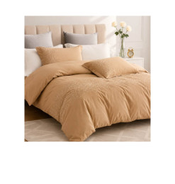 Housse de couette 240 x 260 cm + 2 taies en satin de coton beige brodé 300 fils | Linge de lit , Dakar, Sénégal