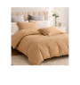 Housse de couette 240 x 260 cm + 2 taies en satin de coton beige brodé 300 fils | Linge de lit , Dakar, Sénégal