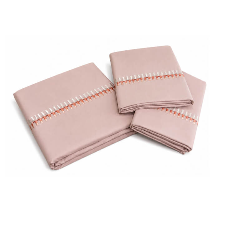 Drap plat 240 x 300 cm + 2 taies en satin de coton rose brodé 300 fils | Linge de lit , Dakar, Sénégal