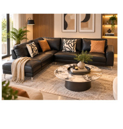 Canapé d’angle en cuir et PVC noir, 264 x 207 x 80 cm | 1 465 000 CFA | à Dakar