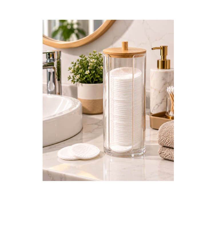 Distributeur de disques de coton avec couvercle en bambou | Accessoires beauté | 2 200 CFA , dakar, Sénégal