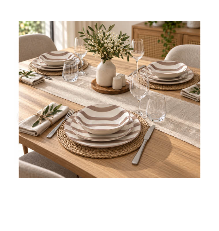 Coffret vaisselle 16 Pcs en grès taupe à rayures | Assiettes & coffrets d'assiettes | 18 000 CFA , dakar, Sénégal
