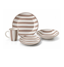 Coffret vaisselle 16 Pcs en grès taupe à rayures | Assiettes & coffrets d'assiettes | 18 000 CFA , dakar, Sénégal