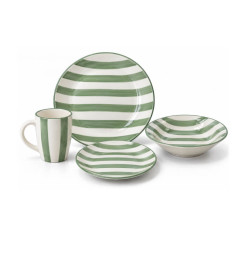 Coffret vaisselle 16 Pcs en grès vert à rayures | Assiettes & coffrets d'assiettes | 18 000 CFA , dakar, Sénégal