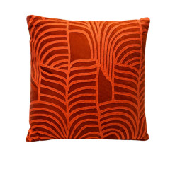 Coussin déco en velours brodé rose et saumon, 50 x 50 cm