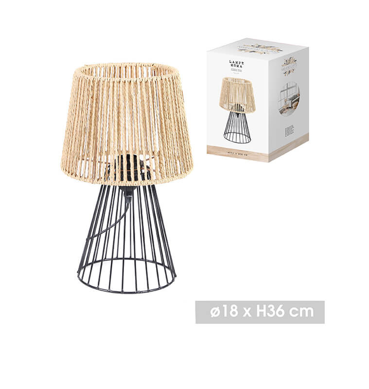 Lampe Moma en métal noir et corde naturelle H36 cm | Lampes de table, lampes de chevet , Dakar, Sénégal