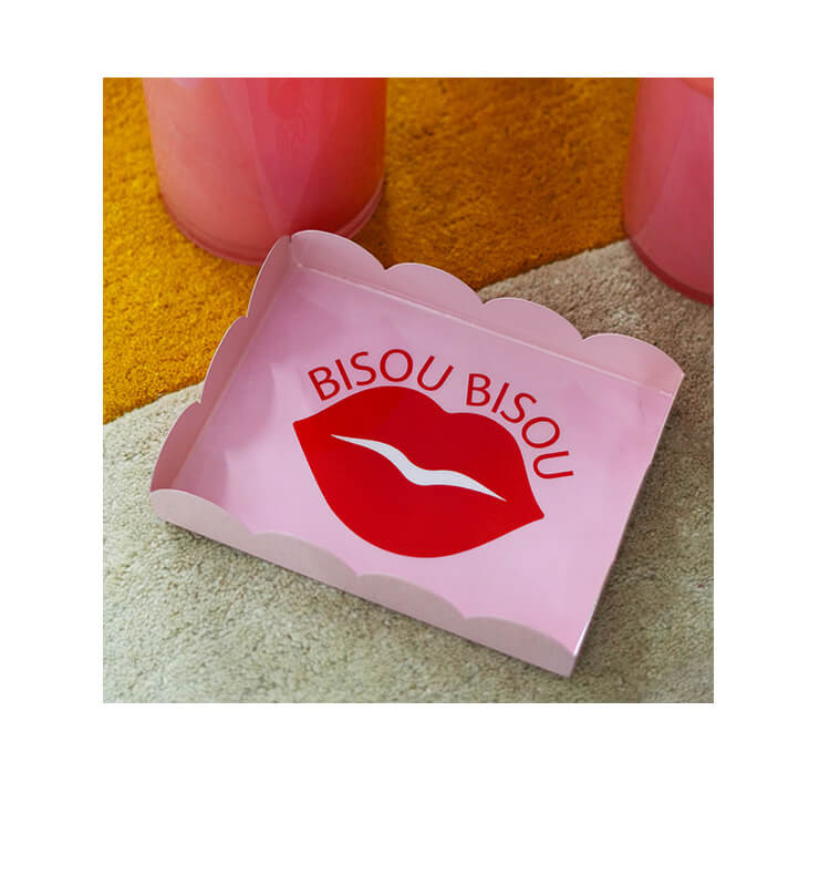 Mini plateau vide-poche Bisou Bisou en métal rose, 20 x 15 x 3 cm | Déco divers , Dakar, Sénégal
