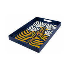 Plateau de service en métal décor floral jaune, crème et bleu, 45 x 31 x 4 cm | Plateaux | 25 000 CFA , dakar, Sénégal