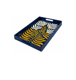 Plateau de service en métal décor floral jaune, crème et bleu, 39 x 26 x 4 cm | Plateaux | 15 000 CFA , dakar, Sénégal