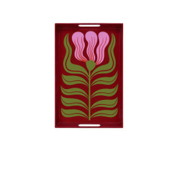 Plateau de service en métal décor fleur rouge, vert et rose, 39 x 26 x 4 cm | Plateaux | 15 000 CFA , dakar, Sénégal