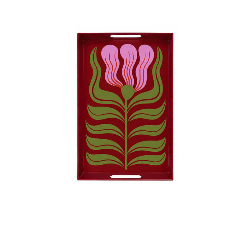 Plateau de service en métal décor fleur rouge, vert et rose, 39 x 26 x 4 cm | Plateaux | 15 000 CFA , dakar, Sénégal