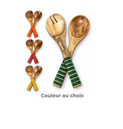 Couverts à salade en bois de manguier avec manches colorés, 31 x 8 x 4 cm | Couverts & coffrets couverts | 6 000 CFA , dakar,...