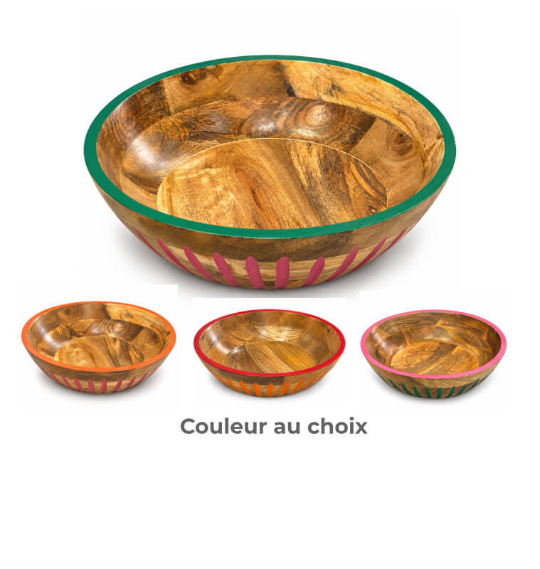 Saladier en bois de manguier avec bordure colorée, 35 x 10 cm | Bols, saladiers & coupelles | 20 000 CFA , dakar, Sénégal