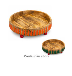 Plateau rond en bois de manguier avec bordure colorée, 30 x 8 cm | Plateaux | 15 000 CFA , dakar, Sénégal