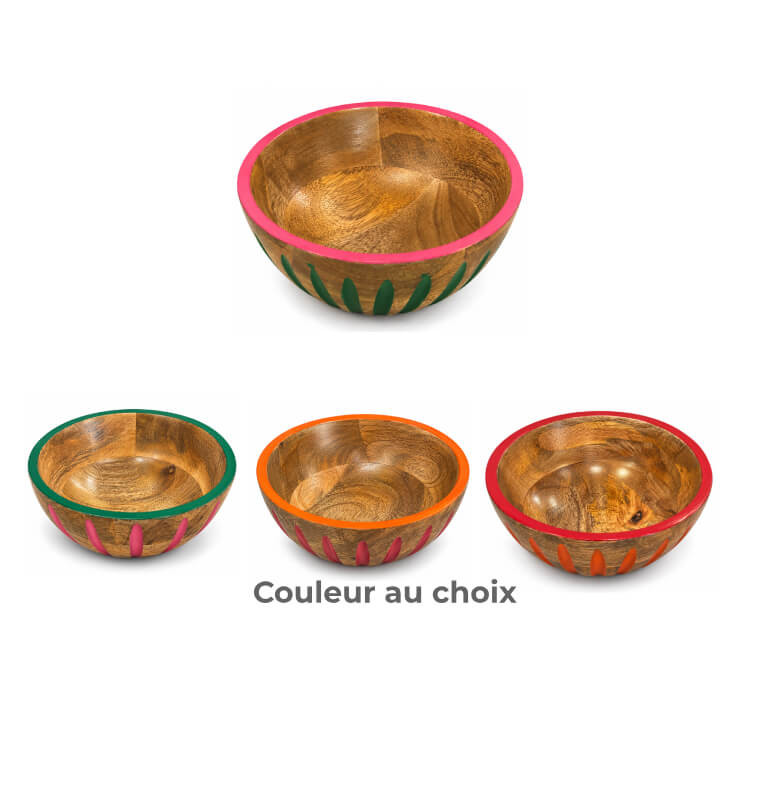 Bol en bois de manguier avec bordure colorée, 18 x 7,5 cm | Bols, saladiers & coupelles | 7 000 CFA , dakar, Sénégal