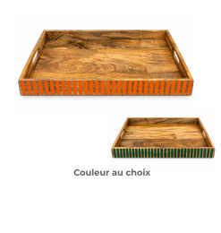 Plateau en bois de manguier avec bordure colorée, 51 x 36 x 5 cm | Plateaux | 19 000 CFA , dakar, Sénégal