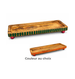 Plateau rectangulaire en bois de manguier avec bordure colorée, 42 x 16 x 5 cm | Plateaux | 12 000 CFA , dakar, Sénégal