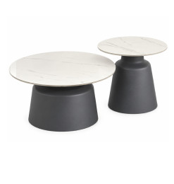 Table basse ronde en céramique effet marbre blanc et métal gris - Lot de 2 | 76 000 CFA | à Dakar