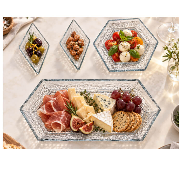 Plat apéritif en verre transparent martelé - Lot de 4 | Aperos, tapas & minis | 5 300 CFA , dakar, Sénégal