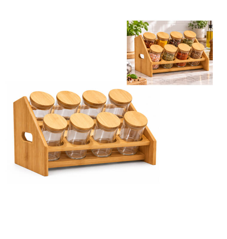 Coffret à épices 8 pots avec support en bambou, 32 x 16,5 x 16 cm | Organisation | 13 900 CFA , dakar, Sénégal