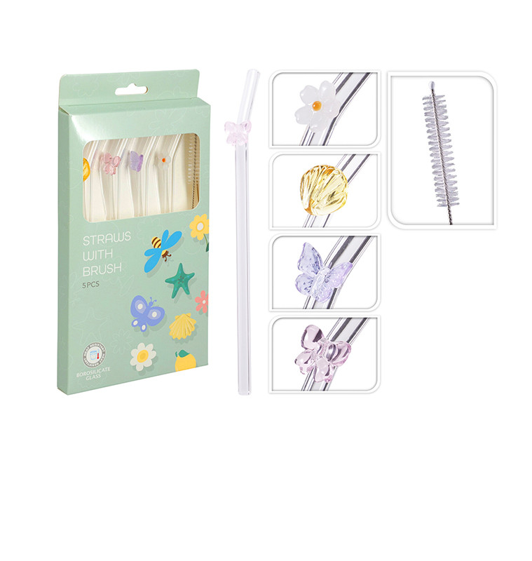 Pailles réutilisables en verre borosilicate avec goupillon - lot de 5 | Distributeurs de boissons & mugs avec paille | 1 900 ...