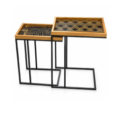 Bout de canapé en métal noir avec plateau décoré noir et or - lot de 2 | Poufs, tabourets & tables , Dakar, Sénégal