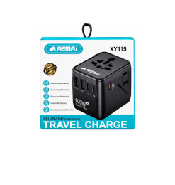 Adaptateur universel de voyage noir avec ports USB, 100 W