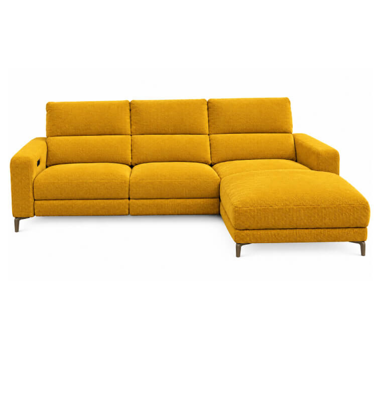 Canapé d'angle en tissu jaune moutarde avec 1 place électrique, 269 x 164 x 99 cm | 998 000 CFA | à Dakar